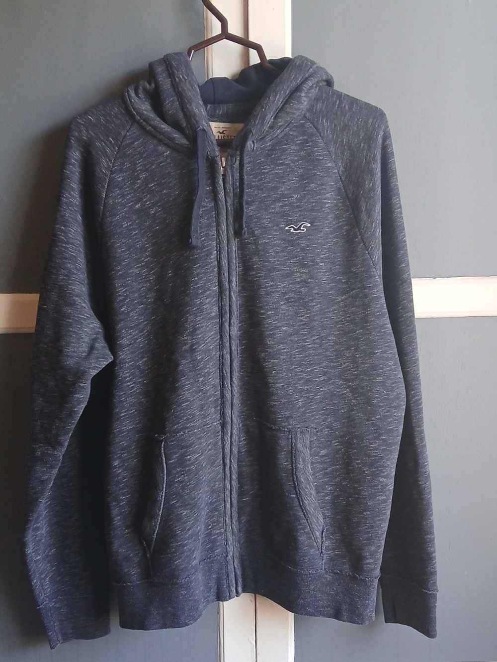 Hollister Men's Dark Heather Navy Full-Zip Hoodie